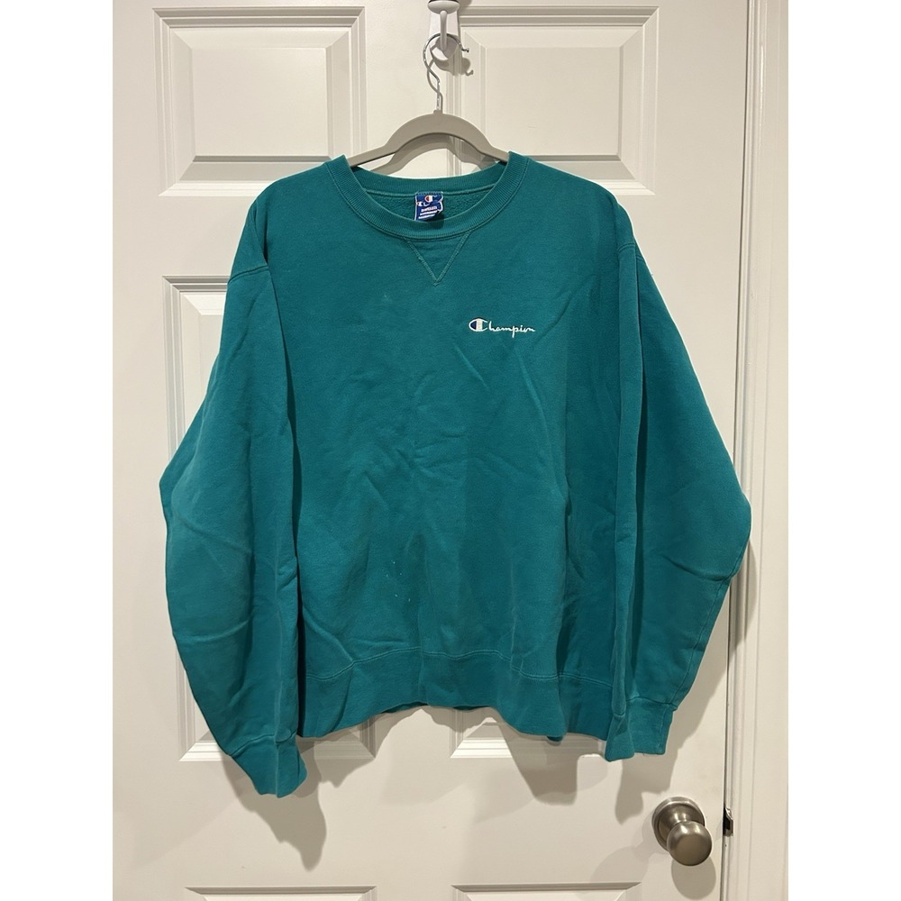 Vtg 90s Champion Crewneck Sweatshirt XX-Large Teal Turquoise Made In USA Boxy